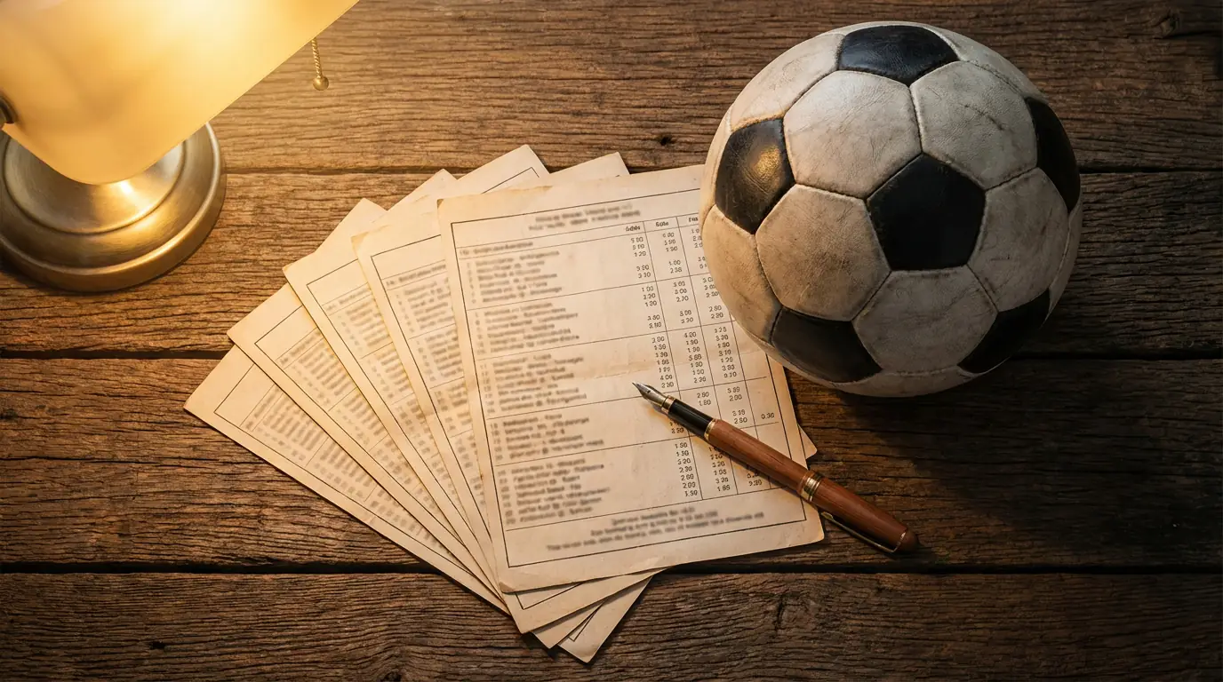 Multiple football match tickets fanned out on a table next to a football