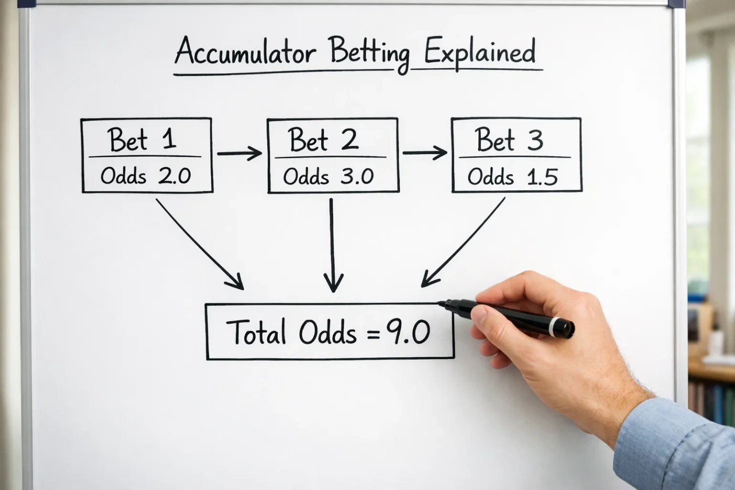Diagram showing how accumulator odds multiply across multiple football selections